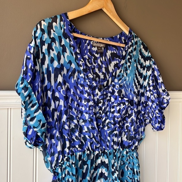 CHARLIE JADE Blue Silk Sheer Pop Over Swim Cover Up Size Small - Picture 7 of 11